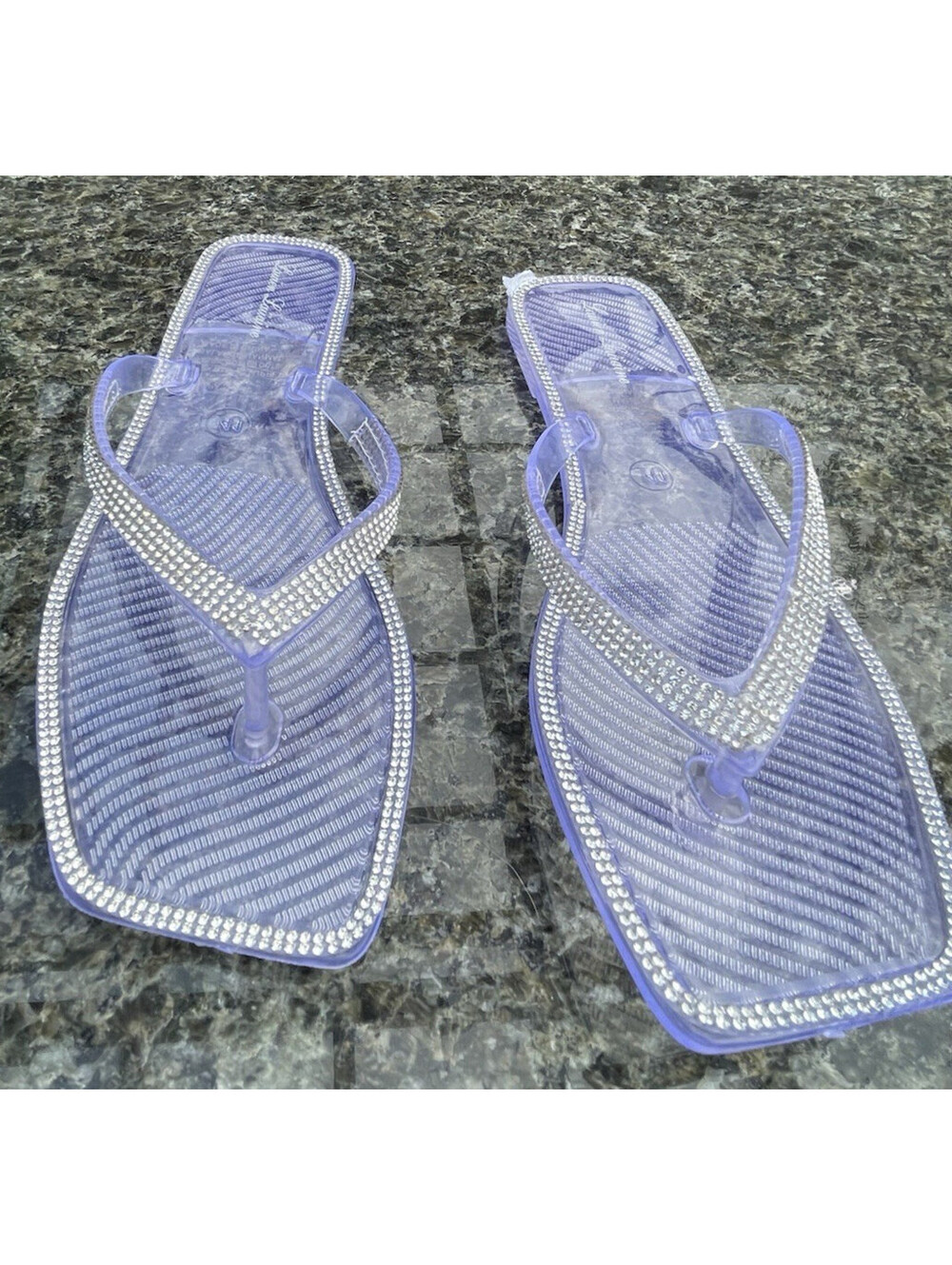 Lauren Lorraine Women’s Tampa Sandals 10 Clear Rhinestone Embellished Flip Flop